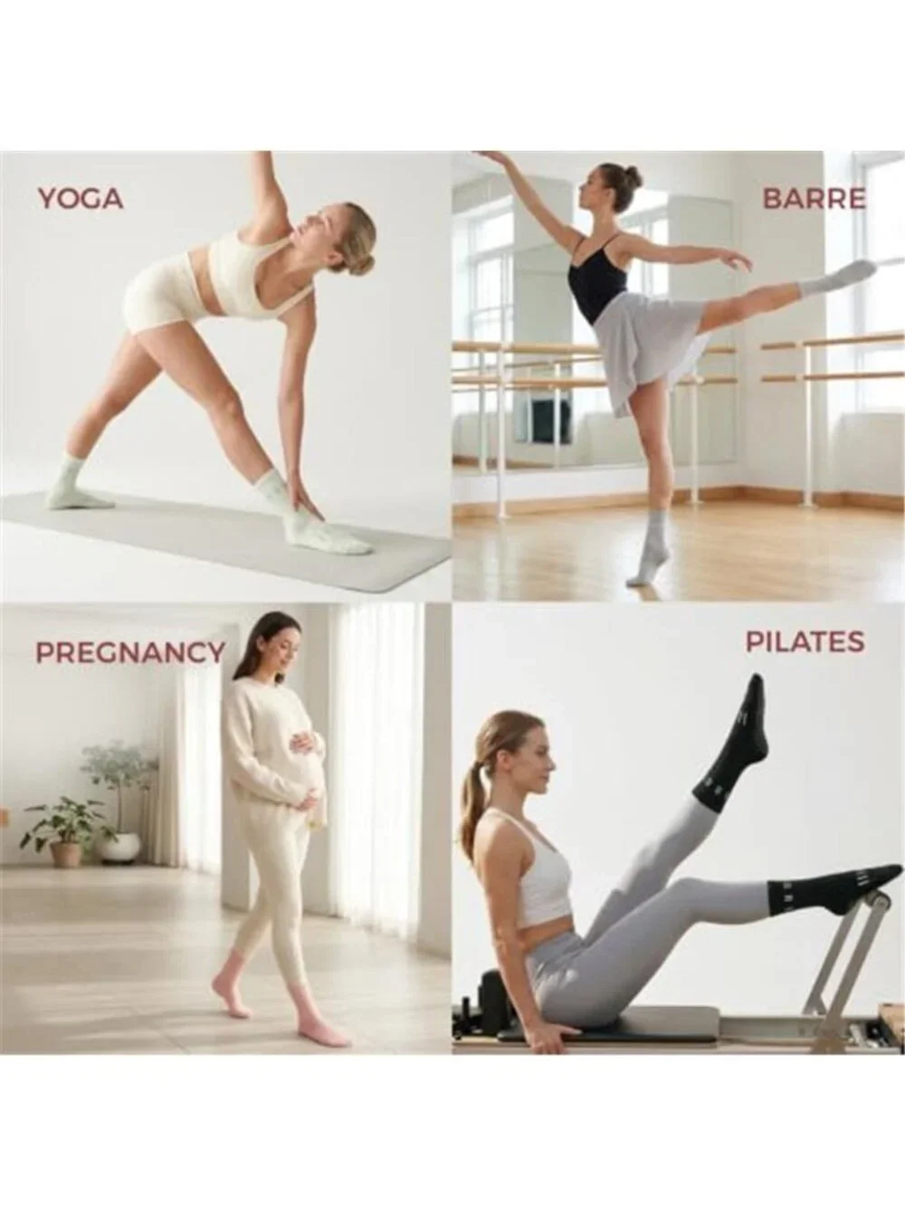 5 Pairs Pilates Socks Yoga Crew Socks with Grips for Women Non Slip